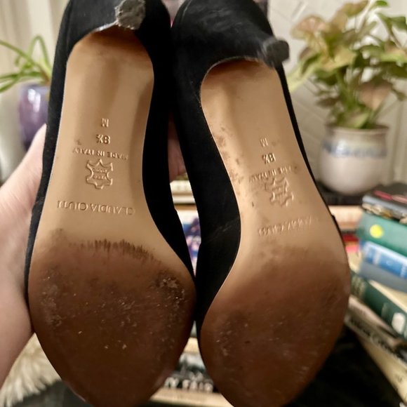 Vintage Claudia Ciutii 90s does 40s Black Cut Out Suede Peep Toe Heels- 8 1/2 - Picture 11 of 16